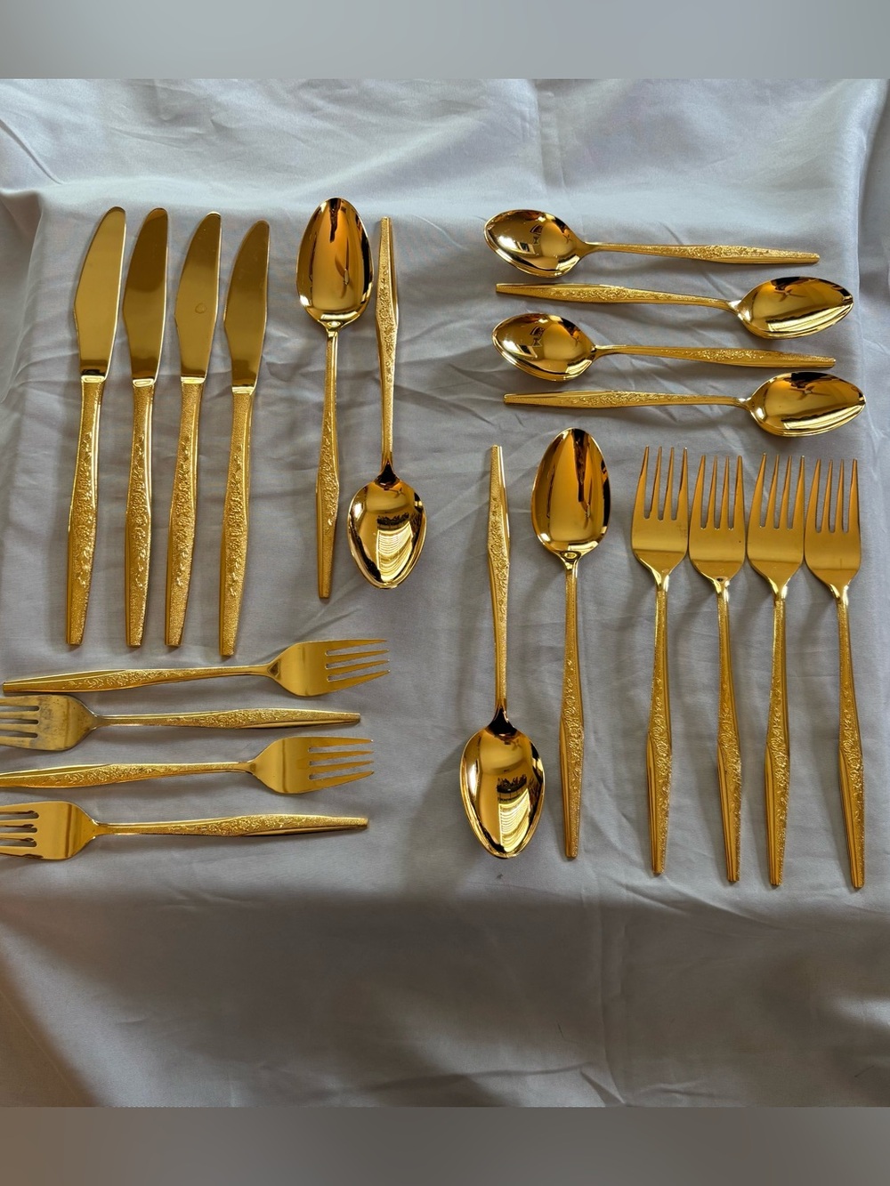 Golden Bouquet Gold Electroplate Flatware Carlyle JH 4 Five Pc Place Settings